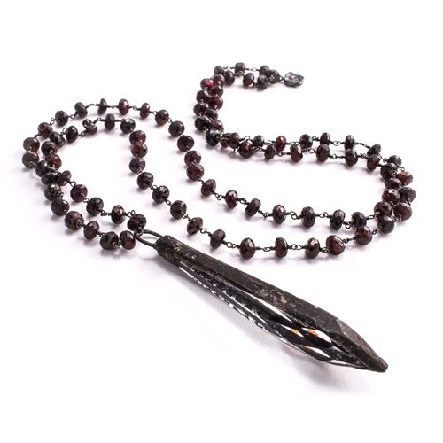 Faith Necklace Garnet 3" Crystal Point (Patina)